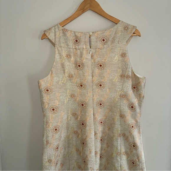 Austin Reed Womens Tan Sleeveless Embroidered Orange Flowers Dress 14 - Picture 8 of 11